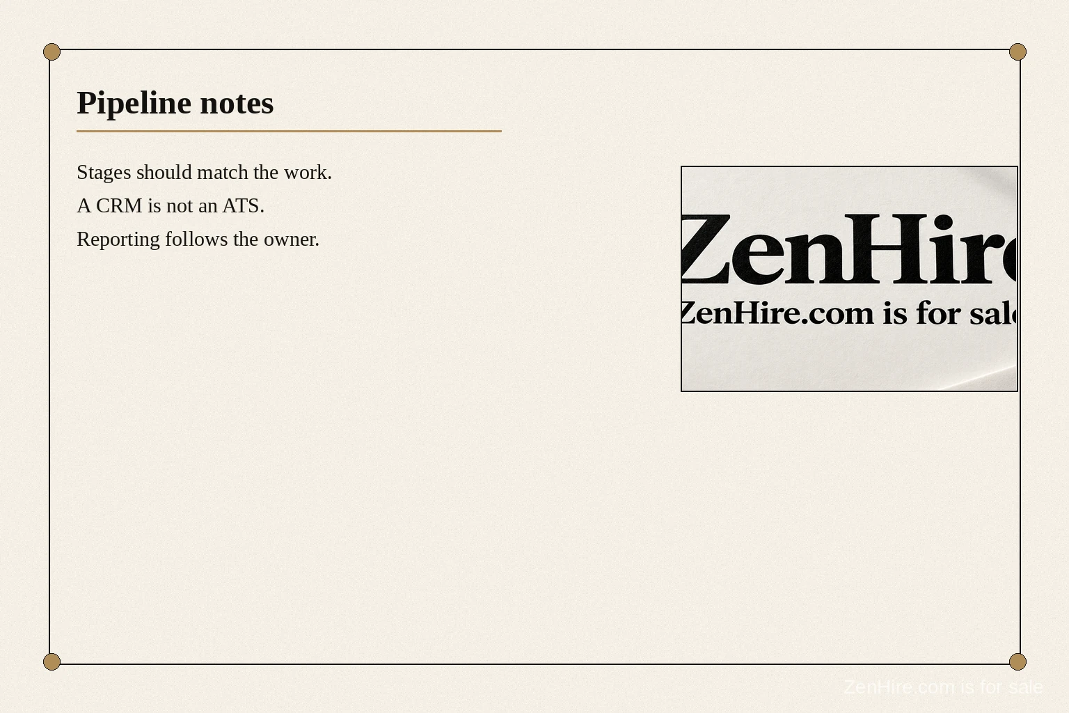 ATS and recruiting CRM workflow notes for ZenHire.com